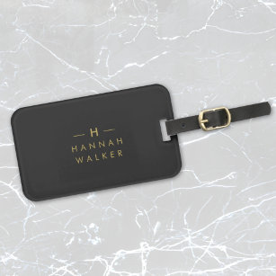 Monogram Black Gold   Modern Minimalist Elegant Luggage Tag