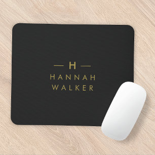 Monogram Black Gold   Modern Minimalist Elegant Mouse Pad