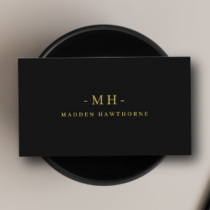 Monogram Black Gold Modern Minimalist Elegant Name Business Card