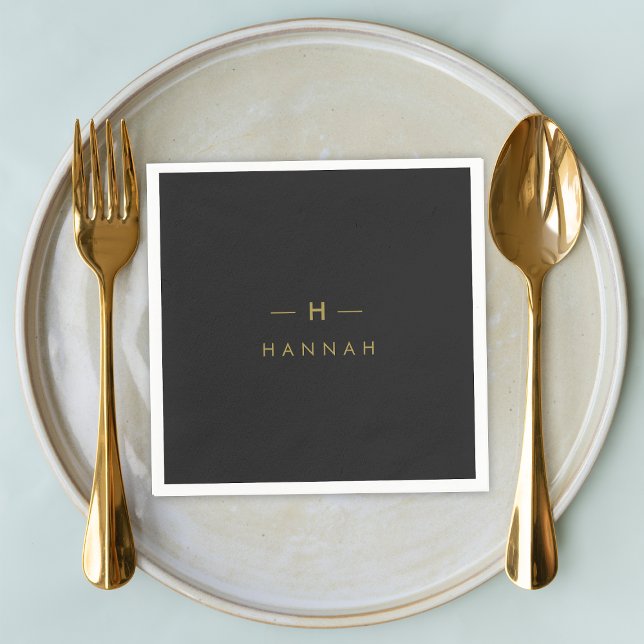 Monogram Black Gold | Modern Minimalist Elegant Napkin (Creator Uploaded)