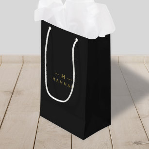 Monogram Black Gold   Modern Minimalist Elegant Small Gift Bag
