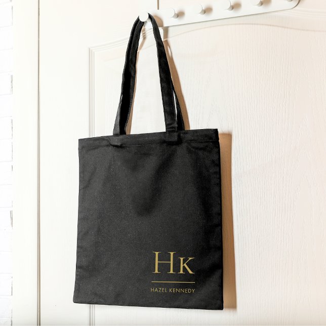 Monogram Black Gold Modern Minimalist Elegant Tote (Creator Uploaded)