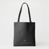 Monogram Black Gold | Modern Minimalist Elegant Tote Bag (Front)