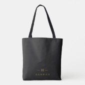 Monogram Black Gold | Modern Minimalist Elegant Tote Bag (Back)