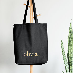 Monogram Black Gold Modern Minimalist Elegant Tote Bag