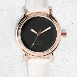 Monogram Black Gold | Modern Minimalist Elegant Watch<br><div class="desc">A simple stylish custom monogram design in a gold modern minimalist typography on an off black background. The monogram initials and name can easily be personalised along with the feature line to make a design as unique as you are! The perfect bespoke gift or accessory for any occasion.</div>