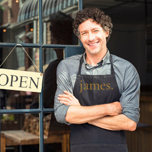 Monogram Black Gold Modern Simple His Hers Name Apron