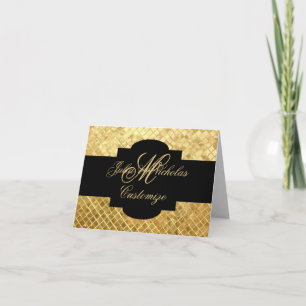 Monogram Black & Gold Mosaic Tiles Note Card