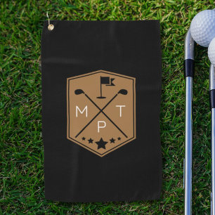 Monogram Black Gold Name Personalised Golf Towel