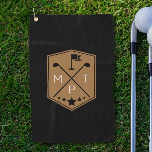 Monogram Black Gold Name Personalised Golf Towel (Creator Uploaded)