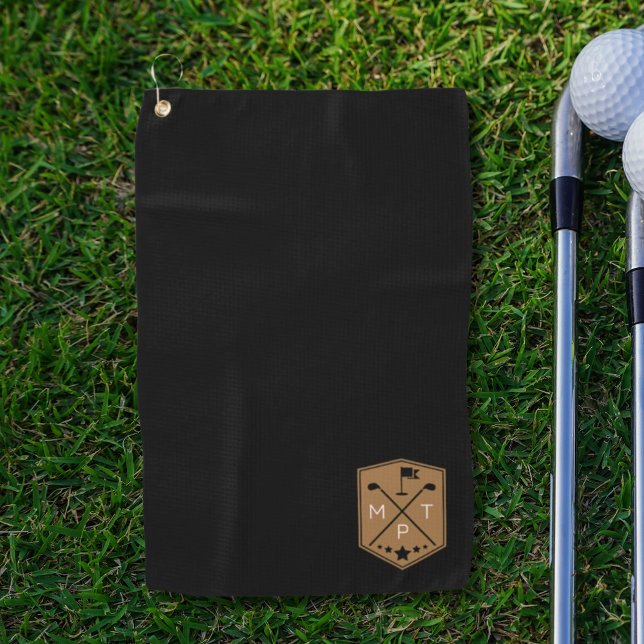 Monogram Black Gold Name Personalised Golf Towel (Creator Uploaded)