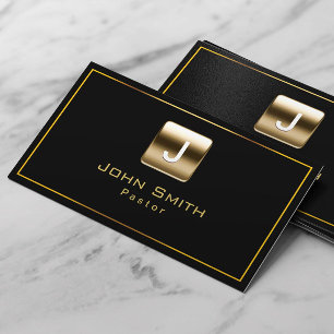 Monogram Black & Gold Pastor Business Card