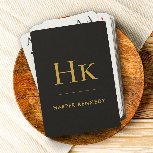 Monogram | Black Gold Personalised Name Custom Playing Cards (Creator Uploaded)