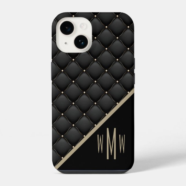  Monogram Black Gold Quilted iPhone Case (Back)