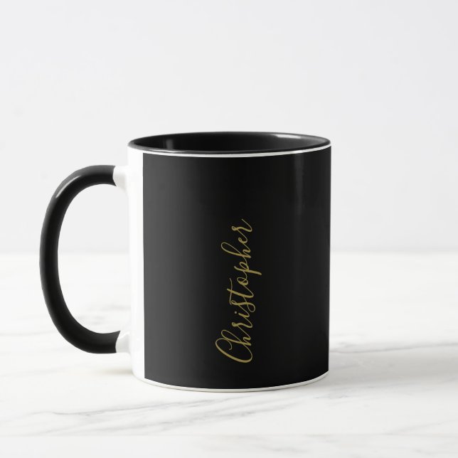  Monogram Black Gold Script Name Minimalist Men  Mug (Left)