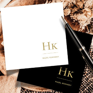 Monogram Black Gold Simple Elegant Social Notecard
