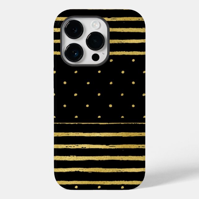 Monogram Black Gold Striped Case-Mate iPhone Case (Back)