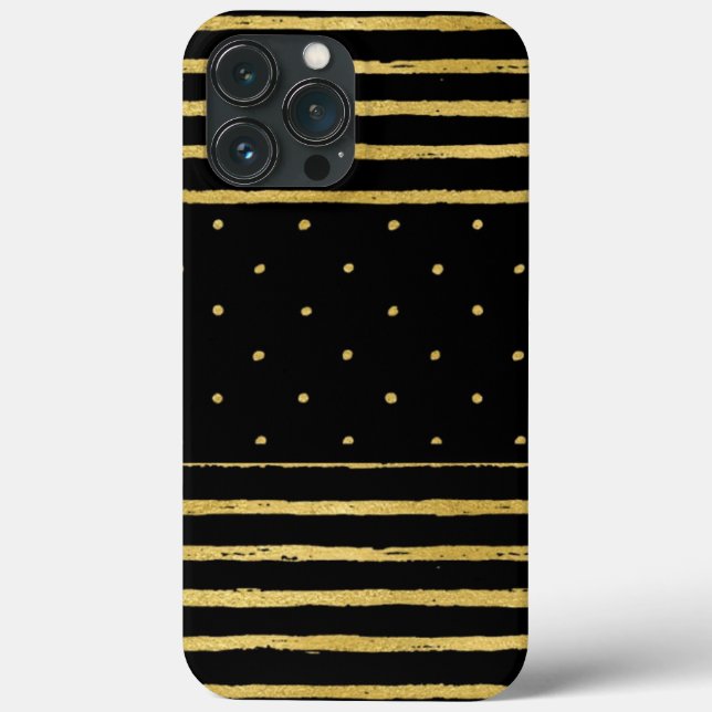 Monogram Black Gold Striped Dots Case-Mate iPhone Case (Back)