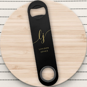 Monogram Black Gold Stylish Modern Minimalist