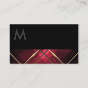 Monogram Black   Gold Trim Lines   Red Stripes Business Card