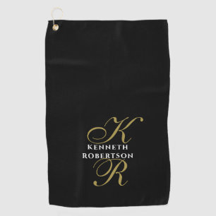 Monogram Black Gold White Minimalist Elegant Men  Golf Towel