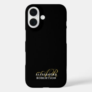Monogram Black Gold White Minimalist Elegant Name iPhone 16 Case