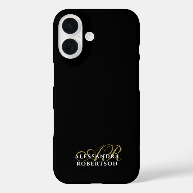 Monogram Black Gold White Minimalist Elegant Name Case-Mate iPhone Case (Back)