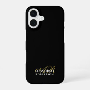 Monogram Black Gold White Minimalist Elegant Name iPhone 16 Case