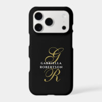 Monogram Black Gold White Name Elegant Chic Script