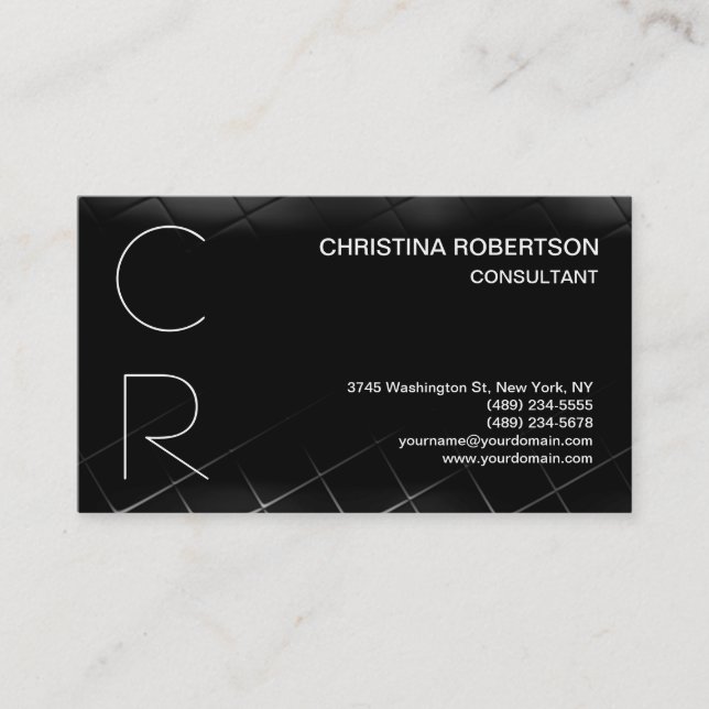 Monogram Black Grey Business Card (Front)