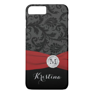 Monogram Black, Grey, Red Damask iPhone 7 Case