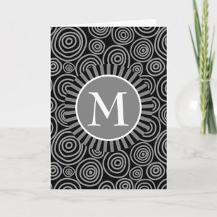 Monogram Black Grey Spirals - Mens Personalised Card
