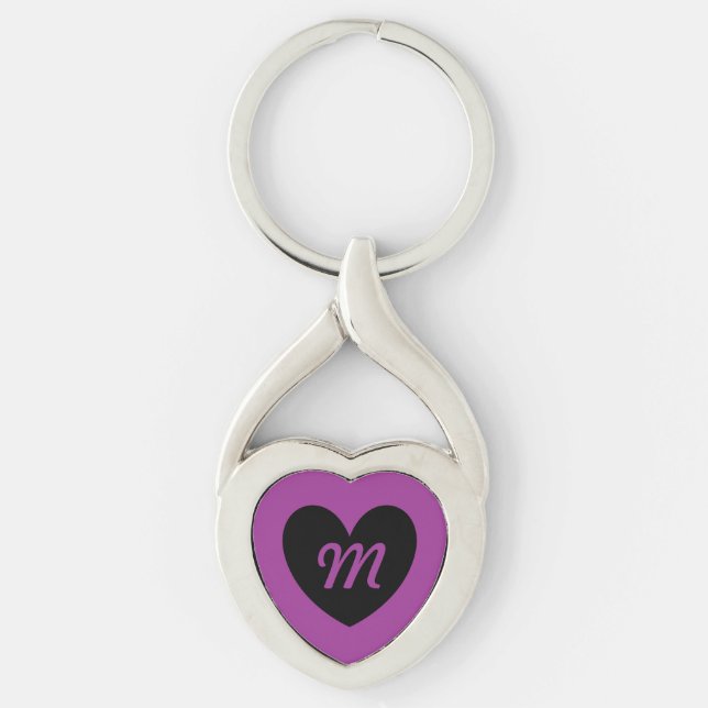Monogram Black heart on purple Key Ring (Front)