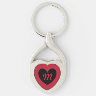 Monogram black heart on red key ring