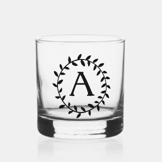 Monogram Black Initial Leaf Garland 4AJ Whiskey Glass
