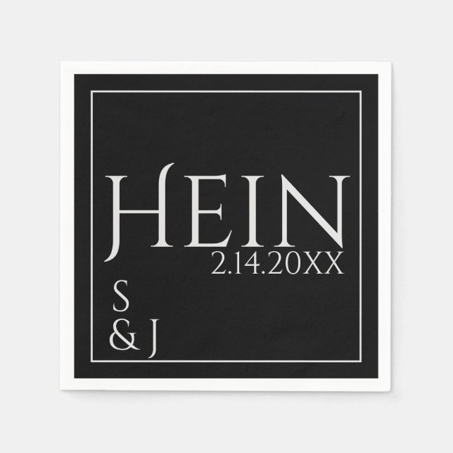 Monogram Black Initials Date Wedding  Napkin (Front)