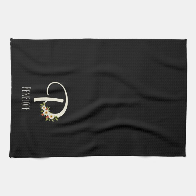 Monogram black Kitchen Towel Housewarmng gift (Horizontal)