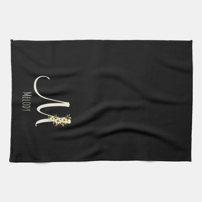 Monogram black Kitchen Towel Housewarmng gift (Horizontal)