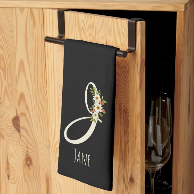 Monogram black Kitchen Towel Housewarmng gift (Thirds Fold)