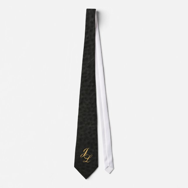 Monogram Black Leather Look Graduation Tie (Front)