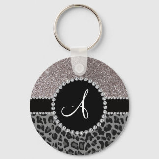 Monogram black leopard silver glitter key ring