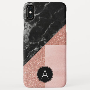 Monogram Black Marble & Rose Gold Glitter Sparkle Case-Mate iPhone Case