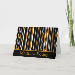 Monogram Black/Matte Gold/White Striped Note Card