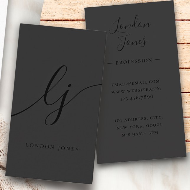 Monogram Black Modern Calligraphy Initials Elegant Business Card (Creator Uploaded)
