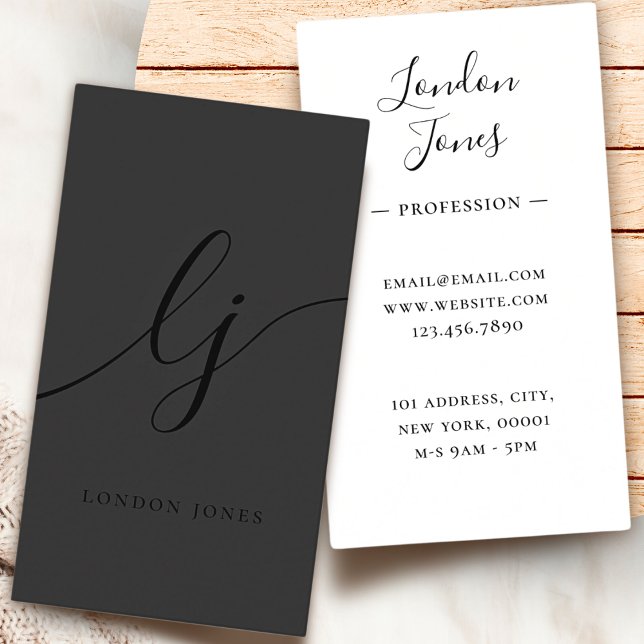 Monogram Black Modern Feminine Calligraphy Elegant Business Card (Creator Uploaded)