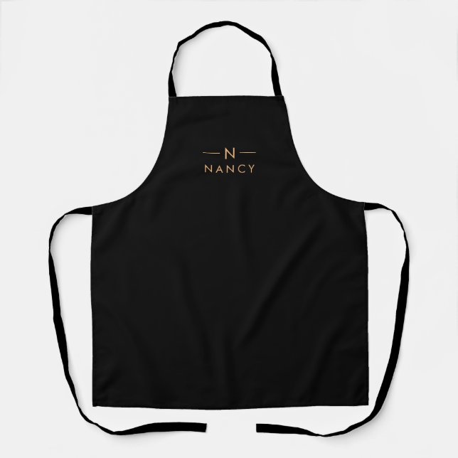 Monogram Black, Modern Minimalist Elegant Apron (Front)
