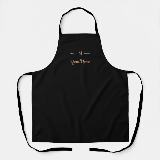 Monogram Black, Modern Minimalist Elegant Apron (Front)