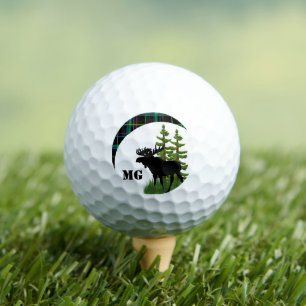 Monogram Black Moose Silhouette with Green Plaid Golf Balls