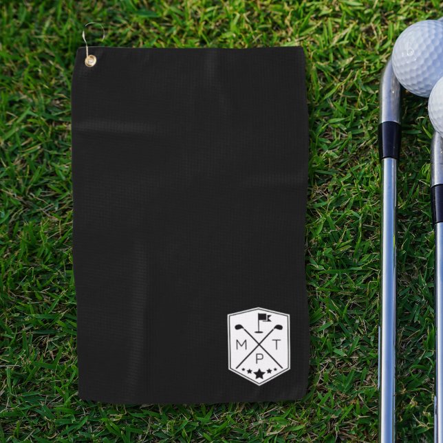 Monogram Black Name Personalised Golf Towel (Creator Uploaded)