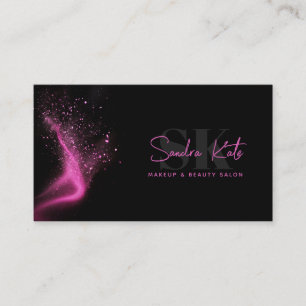 Monogram Black Neon Pink Beauty Salon QR Code  Business Card